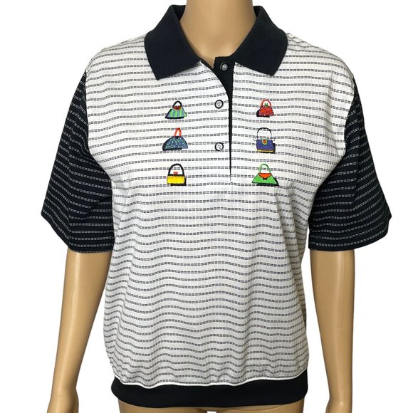 Vintage Blast Petites Women's S PS Blouse Short Sleeve Embroidered Purses Polo S - Picture 1 of 12